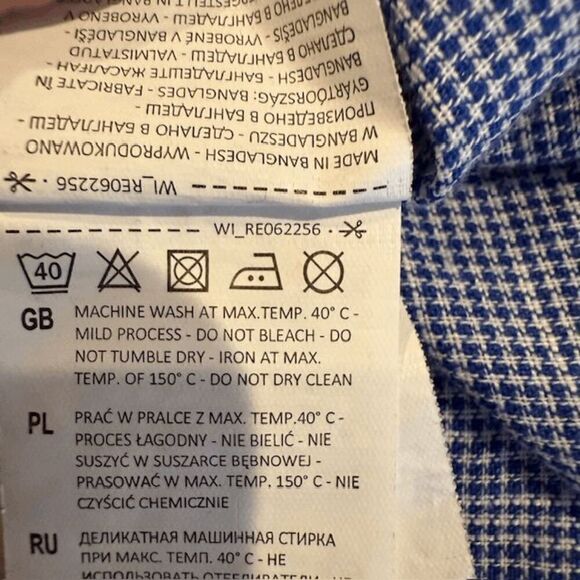 Reserved Linen Blend Men's Button Front Shirt Blue White Gingham Size Large - Picture 5 of 10